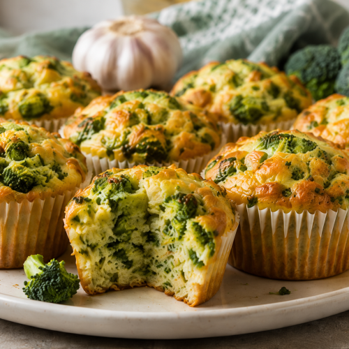 Brócoli y ajo frescos preparados para hacer muffins salados.